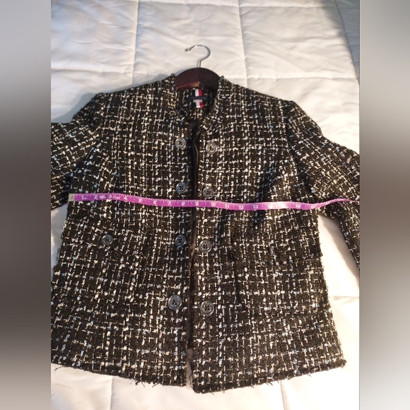 NWOT  Tommy Hilfiger tweed cropped blazer, size 2, navy, white, silver - Picture 7 of 11